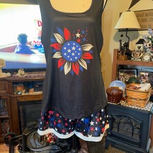 Patriotic Starburst Tank and Star Shorts Set - Black with Red, White & Blue